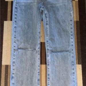 Fashion Nova Blue Straight Leg Denim with Distressed Knees